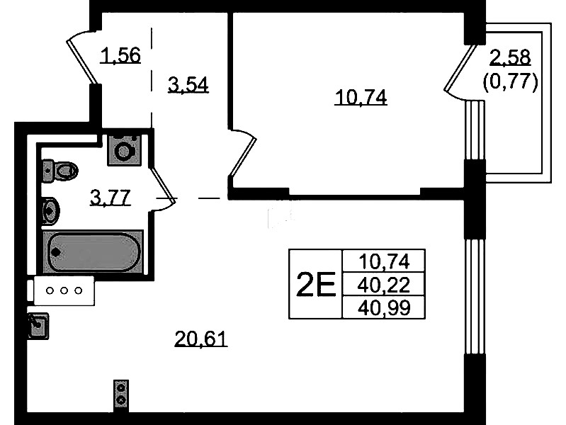 1-комнатная квартира 40.99 м², 3/13 эт., ЖК «Квартал Торики»